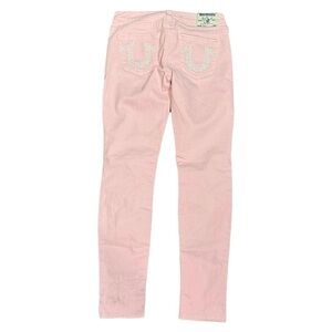 Y2K Rare True Religion Pink Bedazzled Back Flap Slim Skinny Low Rise Jeans